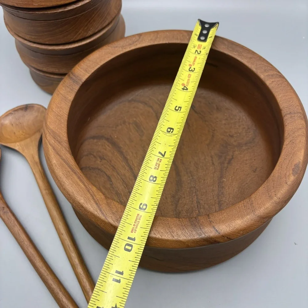 Vintage Genuine Teak Wood 7pc Set From Thailand Salad Bowl & Serving Bowls MCM